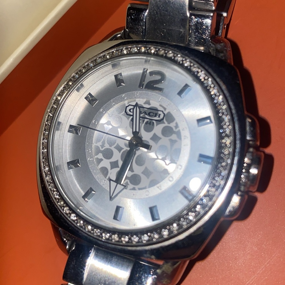 Coach boyfriend bracelet watch silver with diamonds